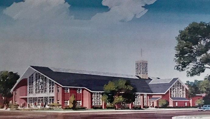 Architectural rendering of St. Joseph Parish with its bell tower